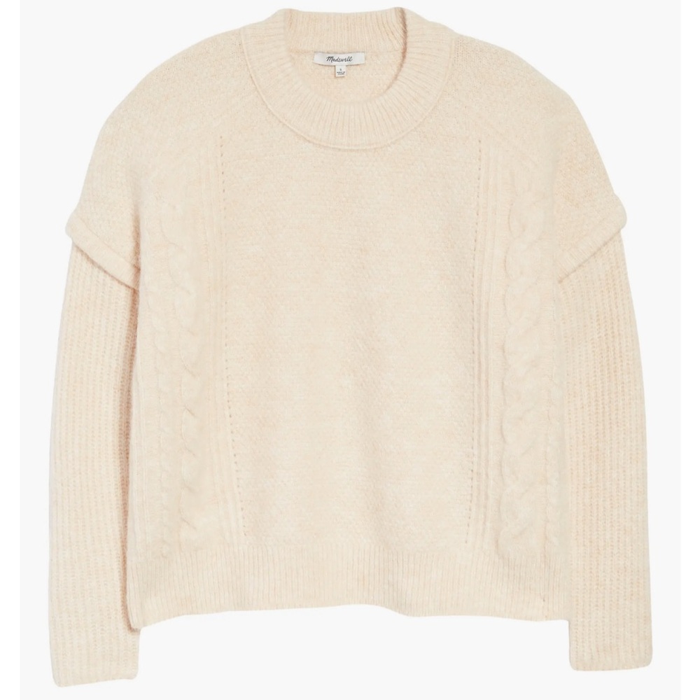 Madewell Havener Cable Pullover Sweater Heather Powder NWOT Crew Neck Size XS - Picture 5 of 13